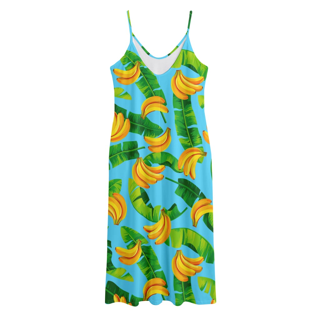 Banana Leaf Pattern Print Jersey Midi Cami Dress