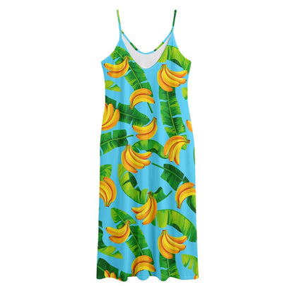 Banana Leaf Pattern Print Jersey Midi Cami Dress