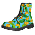Banana Leaf Pattern Print Lace-Up Boots