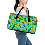 Banana Leaf Pattern Print Leather Duffle Bag