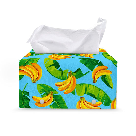 Banana Leaf Pattern Print Leather Tissue Box Cover