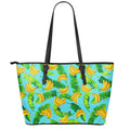 Banana Leaf Pattern Print Leather Tote Bag With Zipper