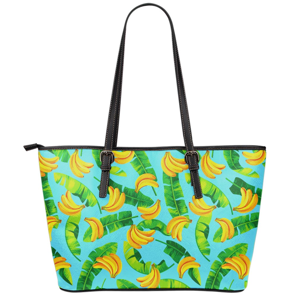 Banana Leaf Pattern Print Leather Tote Bag