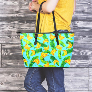 Banana Leaf Pattern Print Leather Tote Bag