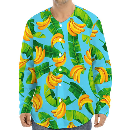 Banana Leaf Pattern Print Long Sleeve Baseball Jersey