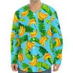 Banana Leaf Pattern Print Long Sleeve Baseball Jersey