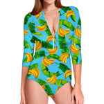 Banana Leaf Pattern Print Long Sleeve Swimsuit