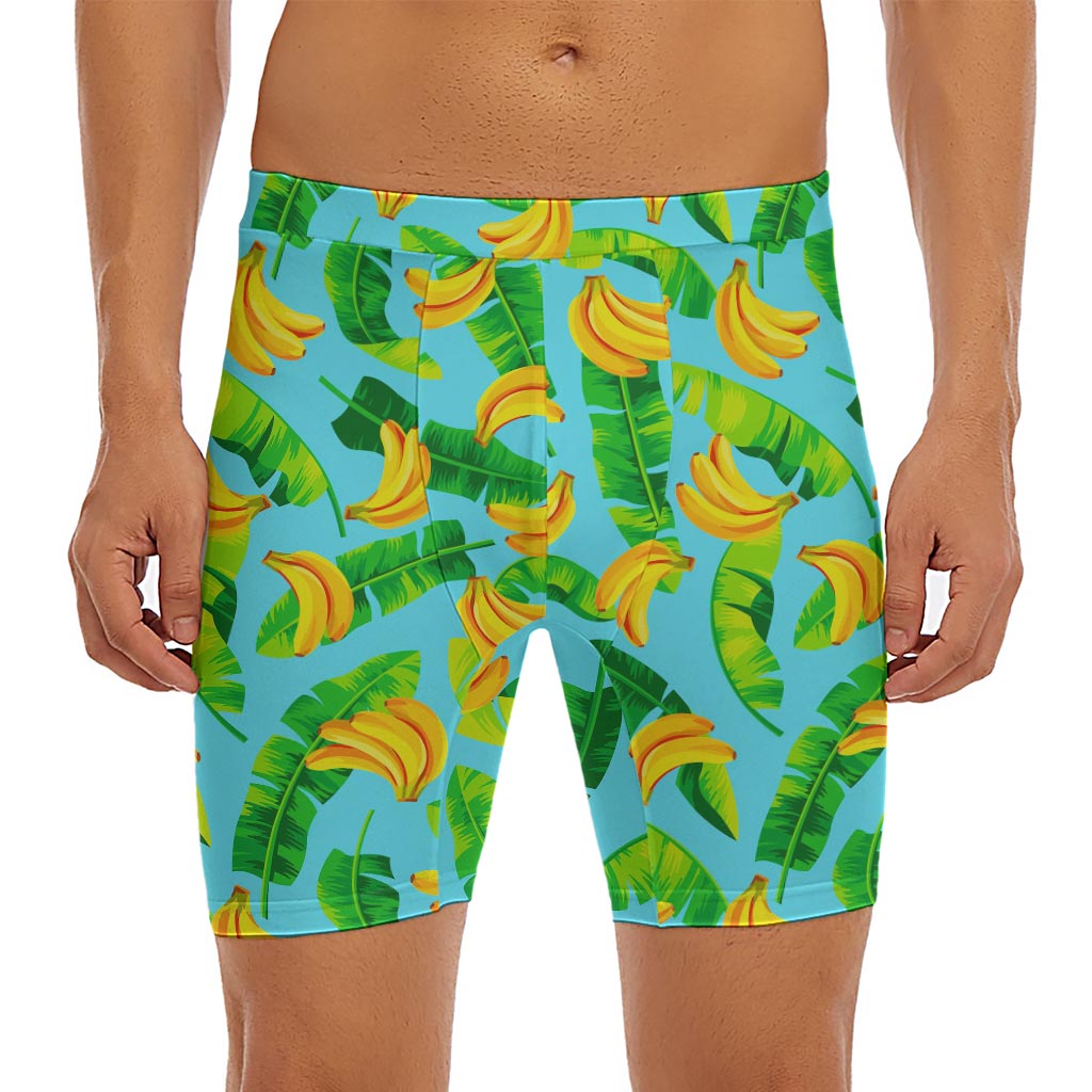 Banana Leaf Pattern Print Men's Long Boxer Briefs