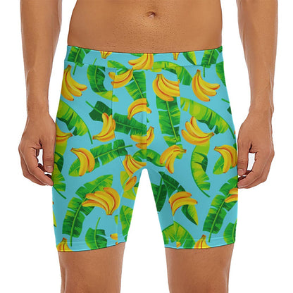 Banana Leaf Pattern Print Men's Long Boxer Briefs