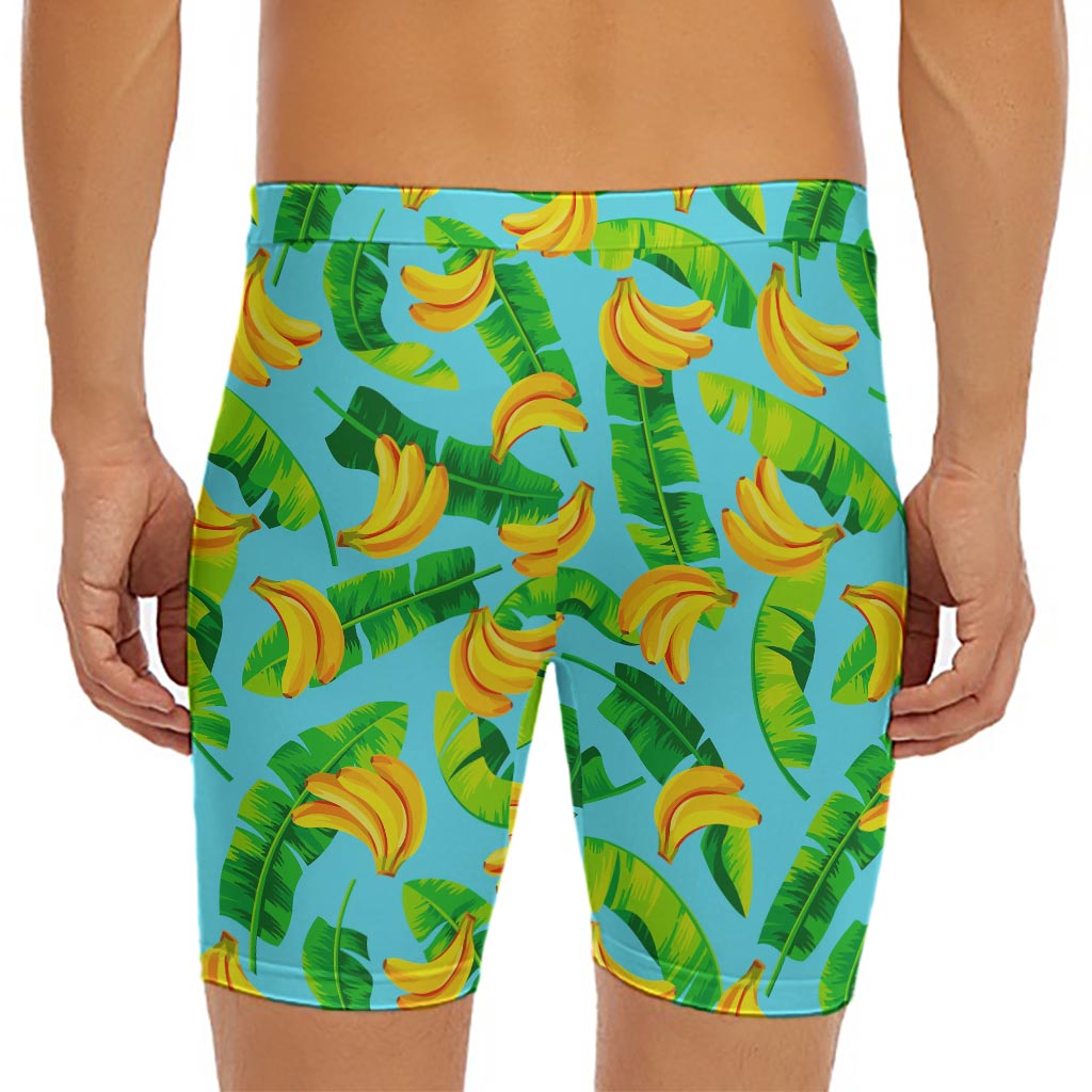 Banana Leaf Pattern Print Men's Long Boxer Briefs