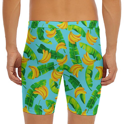Banana Leaf Pattern Print Men's Long Boxer Briefs