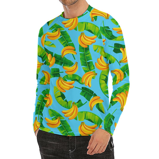 Banana Leaf Pattern Print Men's Long Sleeve Rash Guard