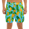 Banana Leaf Pattern Print Men's Split Running Shorts