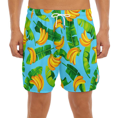 Banana Leaf Pattern Print Men's Split Running Shorts