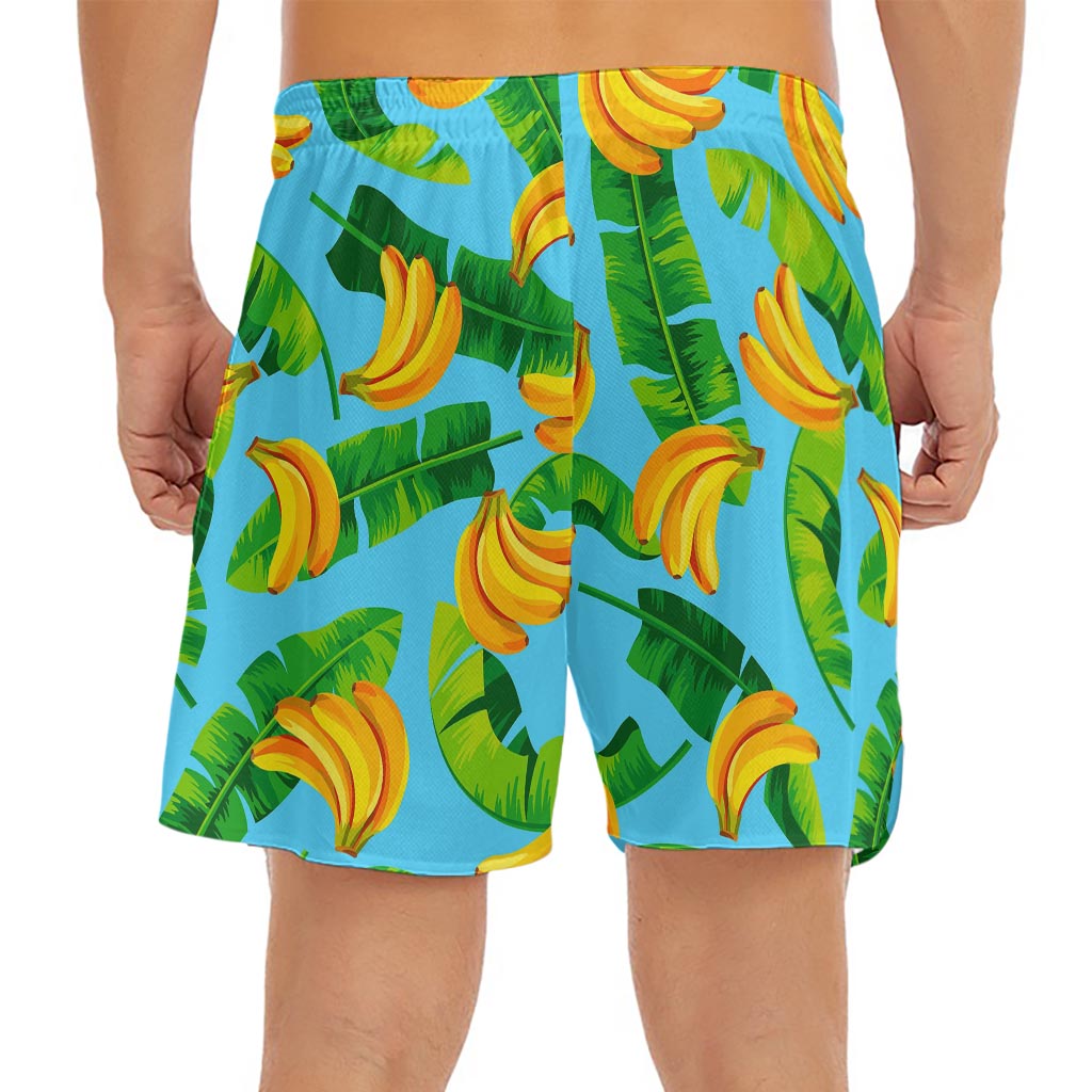 Banana Leaf Pattern Print Men's Split Running Shorts