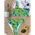 Banana Leaf Pattern Print One Shoulder Bikini Top