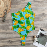 Banana Leaf Pattern Print One Shoulder Bodysuit