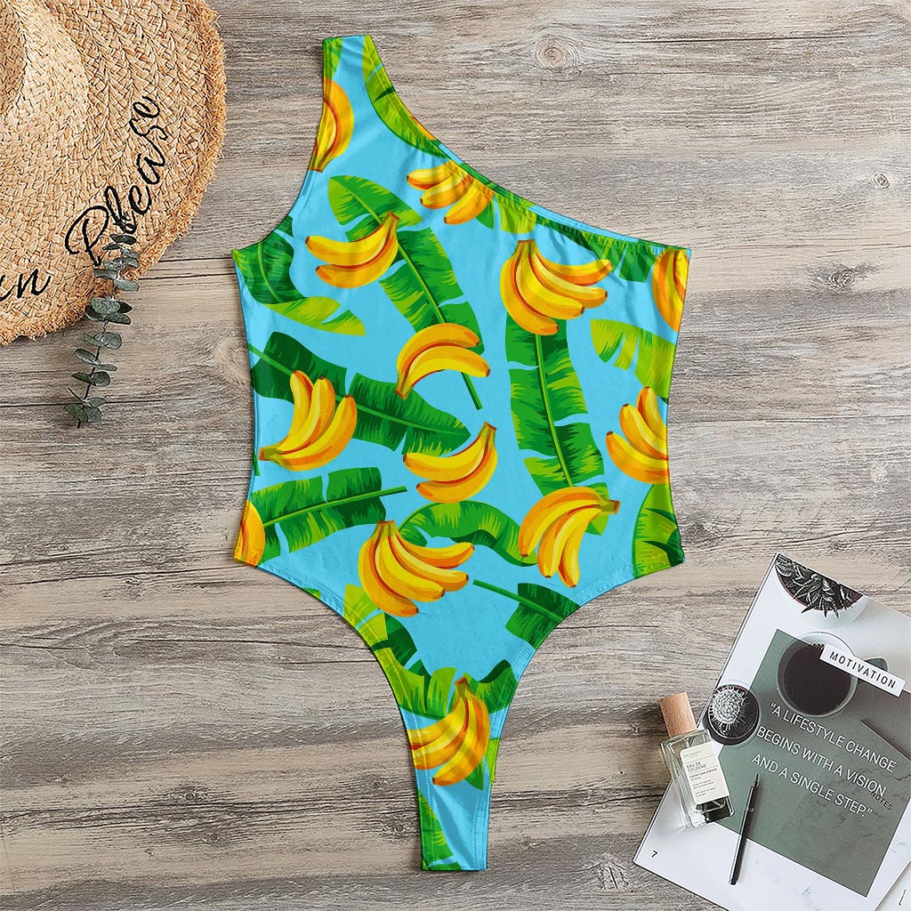 Banana Leaf Pattern Print One Shoulder Bodysuit