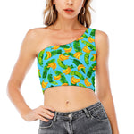 Banana Leaf Pattern Print One Shoulder Crop Top