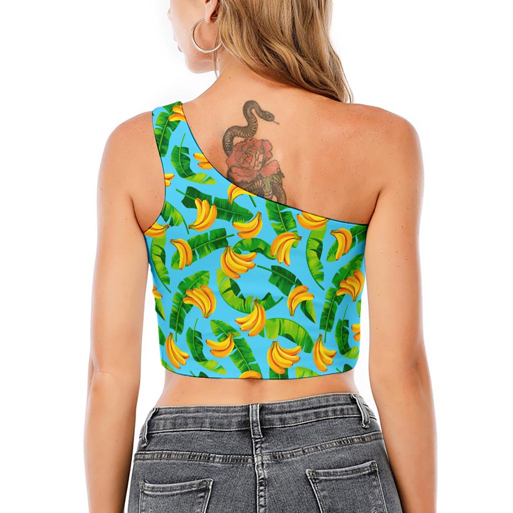 Banana Leaf Pattern Print One Shoulder Crop Top