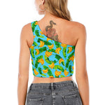 Banana Leaf Pattern Print One Shoulder Crop Top