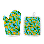 Banana Leaf Pattern Print Oven Mitt And Pot Holder Set