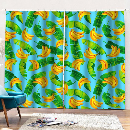 Banana Leaf Pattern Print Pencil Pleat Curtains
