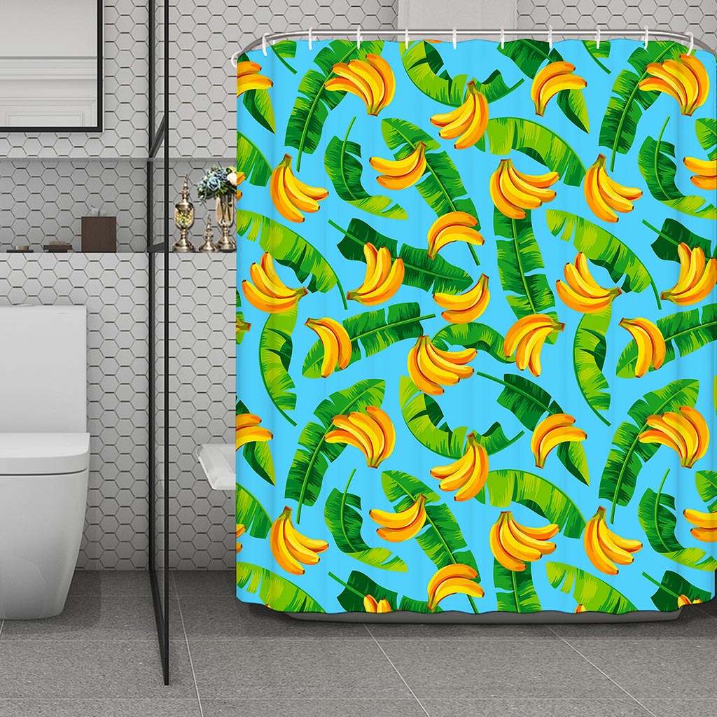 Banana Leaf Pattern Print Polyester Shower Curtain