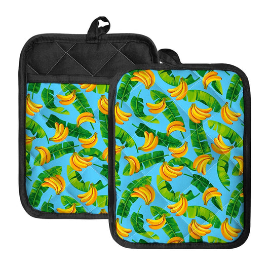 Banana Leaf Pattern Print Pot Holders With Pocket