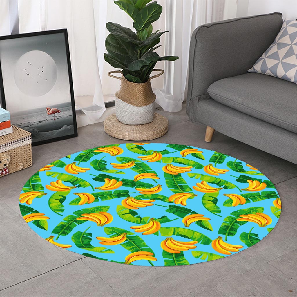 Banana Leaf Pattern Print Round Rug