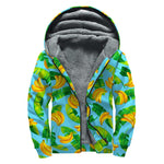 Banana Leaf Pattern Print Sherpa Lined Zip Up Hoodie