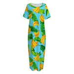 Banana Leaf Pattern Print Short Sleeve Long Nightdress