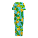 Banana Leaf Pattern Print Short Sleeve Long Nightdress