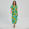 Banana Leaf Pattern Print Short Sleeve Maxi Dress