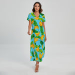 Banana Leaf Pattern Print Short Sleeve Maxi Dress