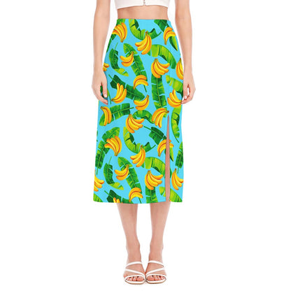 Banana Leaf Pattern Print Side Slit Midi Skirt