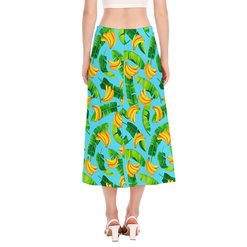 Banana Leaf Pattern Print Side Slit Midi Skirt