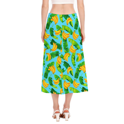 Banana Leaf Pattern Print Side Slit Midi Skirt