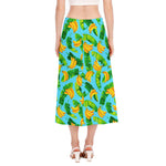 Banana Leaf Pattern Print Side Slit Midi Skirt