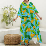 Banana Leaf Pattern Print Silk V-Neck Kaftan Dress