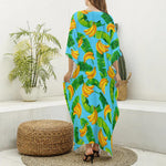 Banana Leaf Pattern Print Silk V-Neck Kaftan Dress