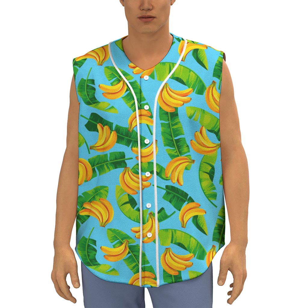 Banana Leaf Pattern Print Sleeveless Baseball Jersey