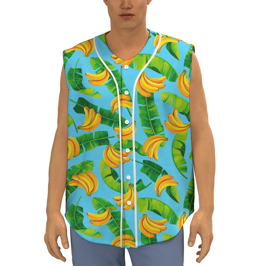 Banana Leaf Pattern Print Sleeveless Baseball Jersey