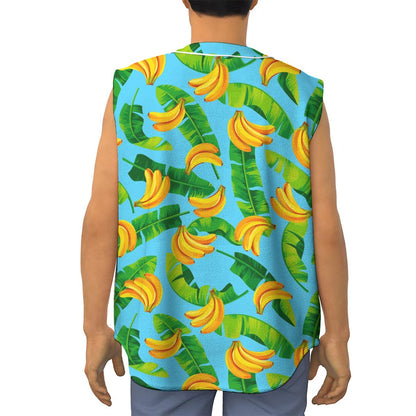 Banana Leaf Pattern Print Sleeveless Baseball Jersey