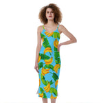 Banana Leaf Pattern Print Slim Fit Midi Cami Dress