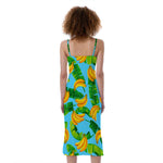 Banana Leaf Pattern Print Slim Fit Midi Cami Dress