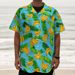 Banana Leaf Pattern Print Textured Short Sleeve Shirt