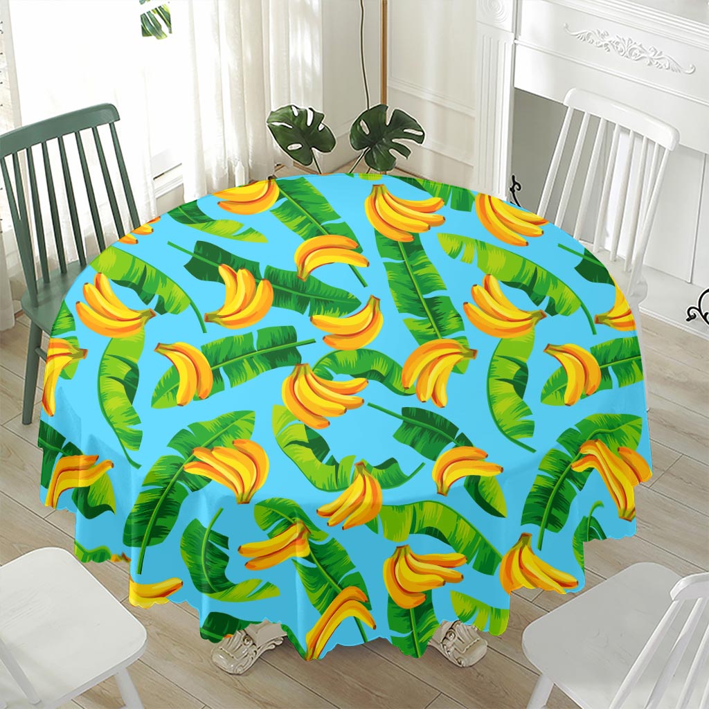 Banana Leaf Pattern Print Waterproof Round Tablecloth