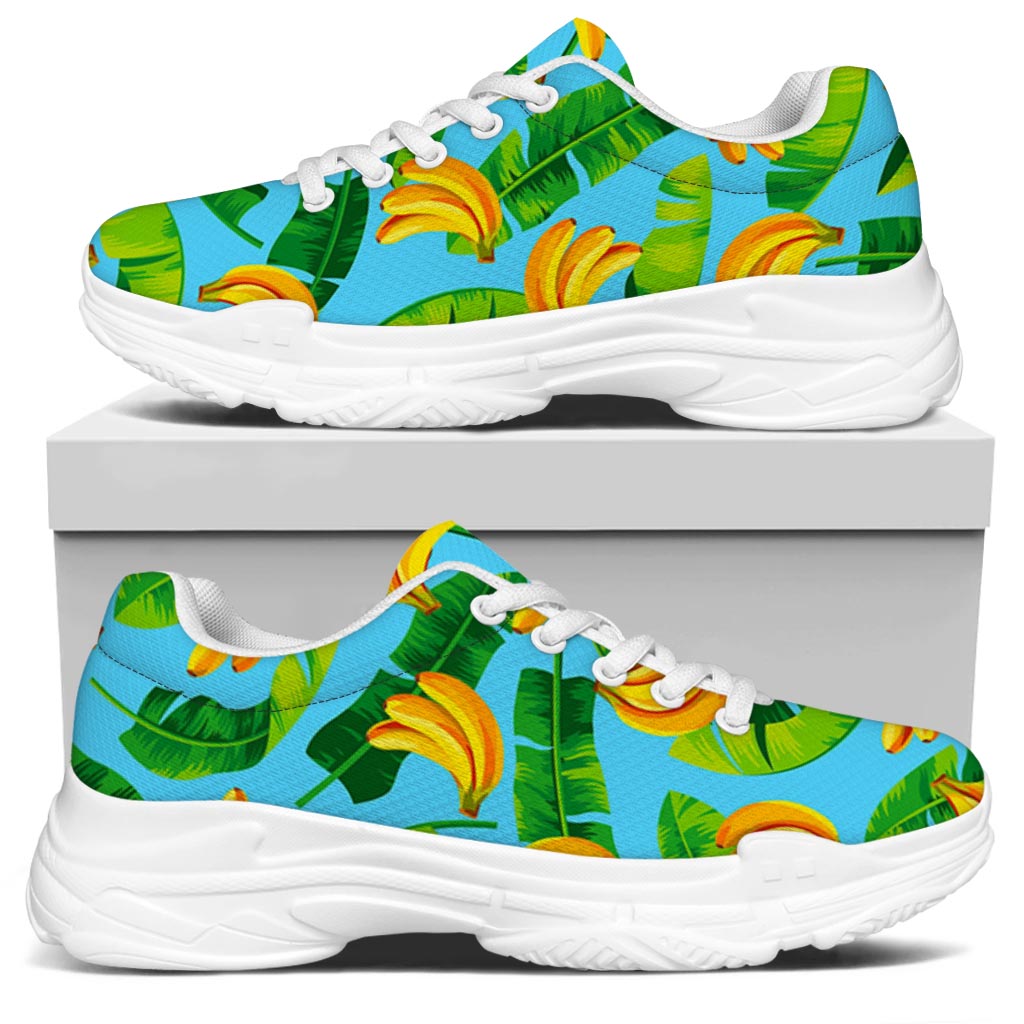 Banana Leaf Pattern Print White Chunky Shoes