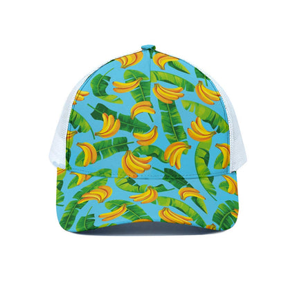 Banana Leaf Pattern Print White Mesh Trucker Cap